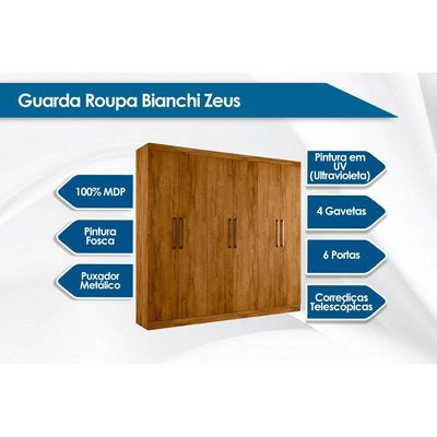 Guarda Roupa Casal 6 Portas e 4 Gavetas Zeus Rovere - Bianchi