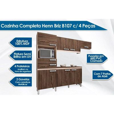 Cozinha Completa Star 4 Peças (2 Armários + 1 Balcão + 1 Paneleiro) CPT95 Nature/Off White - Henn