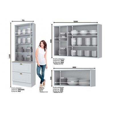 Kit de Cozinha Modulada 3 Peças Americana  (2 Armários + 1 Paneleiro) CPT07 Branco - Henn