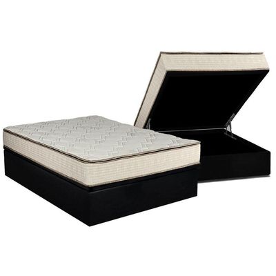 Cama Box Baú Casal: Colchão Molas Bonnel Luckspuma Montreal Spring + Base CRC Courano Black(138x188)