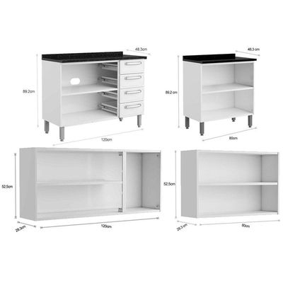 Cozinha Modulada Completa Evidence 4 Peças (2 Armários + 2 Balcões) C4P41 Branco/Preto - Bertolini