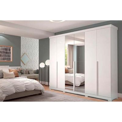 Guarda Roupa 6 Portas  e 6 Gavetas c/ Espelho e Pés Guarapari Avelã/Off White - Panan