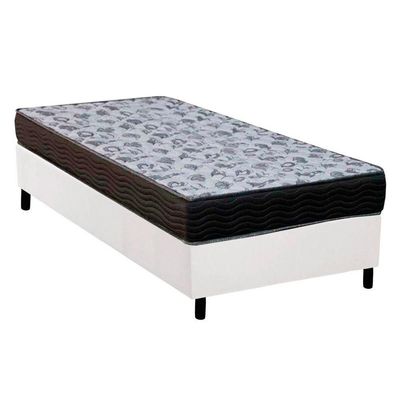 Cama Box Solteiro: Colchão Espuma Ortobom D33/EP Fort Tech ISO 100 + Base CRC Courano White(88x188)