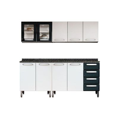 Kit de Cozinha Completa 4 Peças Evidence  (2 Armários + 2 Balcões) C4P41 Branco/Preto - Bertolini