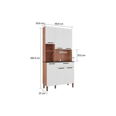Kit de Cozinha Compacta Tannat Gold c/ 6 Portas e 1 Gaveta Castanho/Branco - Ronipa