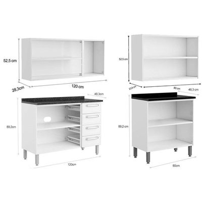 Cozinha Completa Evidence 4 Peças (2 Armários + 2 Balcões) C4P38 Branco - Bertolini