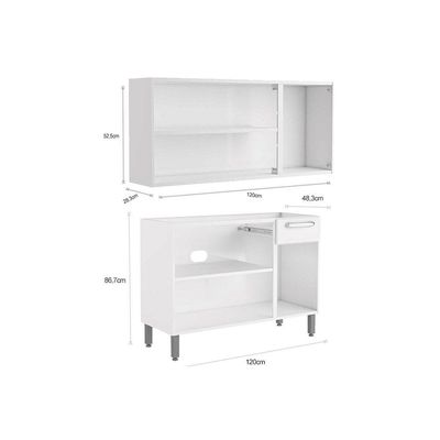 Kit de Cozinha Completa 2 Peças Evidence  (1 Armário + 1 Balcão) C2P07 Branco - Bertolini