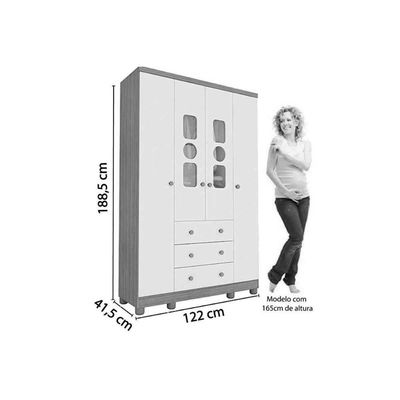 Guarda Roupa Infantil Tedy c/ 4 Portas e 3 Gavetas Branco - Peroba