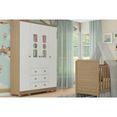 Guarda Roupa Infantil Tedy c/ 4 Portas e 3 Gavetas Branco - Peroba