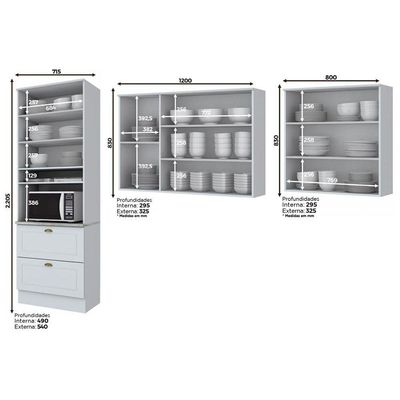 Kit de Cozinha Modulada 3 Peças Americana  (2 Armários + 1 Paneleiro) CPT12 Branco - Henn
