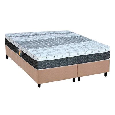 Cama Box Queen: Colchão Molas Bonnel Castor System Class + Base CRC Suede Clean(158x198)
