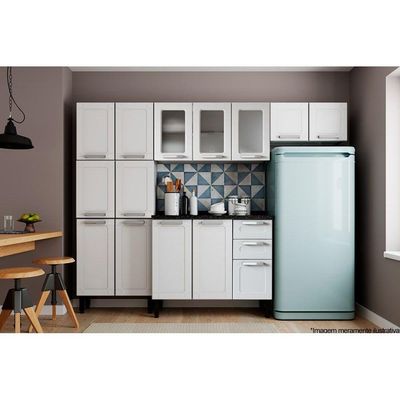 Cozinha Completa Múltipla 4 Peças (2 Armários + 1 Balcão + 1 Paneleiro) C4P77 Branco - Bertolini