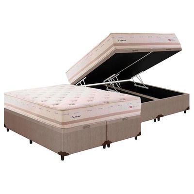 Cama Box Baú King: Colchão Molas Herval Maxspring England + Base CRC Courano Clean(193x203)