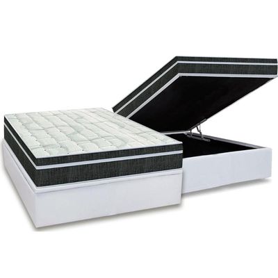 Cama Box Baú Casal: Colchão Molas Bonnel Orthoflex Venezia + Base CRC Courano White(138x188)