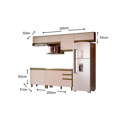 Cozinha Completa Connect 8 Peças (4 Armários + 2 Balcões + 2 Complementos) C8P11 Duna/Cristal - Henn