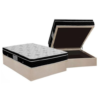 Cama Box Baú Casal: Colchão Molas Ortobom Nanolastic Physical + Base CRC Suede Clean(138x188)