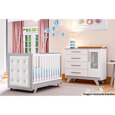 Cômoda Infantil Retrô c/ 1 Porta Cristal e 4 Gavetas Branco/Carvalho - Peroba