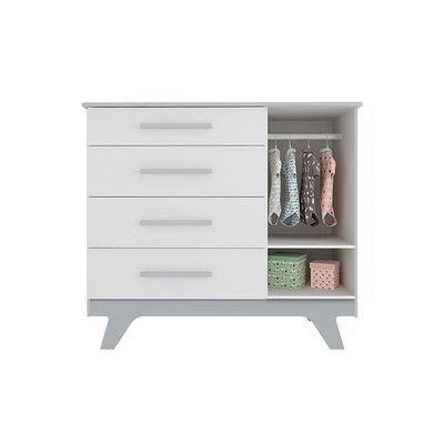 Cômoda Infantil Retrô c/ 1 Porta Cristal e 4 Gavetas Branco/Carvalho - Peroba