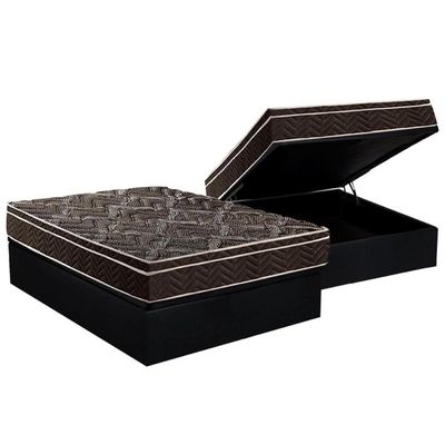 Cama Box Baú Casal: Colchão Espuma Paropas D28 / EP Pasquale + Base CRC Suede Black(138x188)