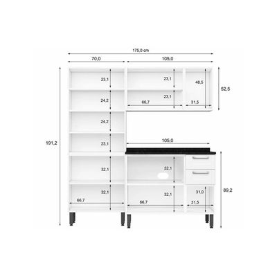 Cozinha Completa Múltipla 3 Peças (Paneleiro+Armário+Gabinete Pia) CZ33 Branco - Bertolini
