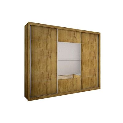 Guarda Roupa 3 Portas  de Correr e 4 Gavetas c/ Espelho Arezzo Plus Cumaru - Novo Horizonte