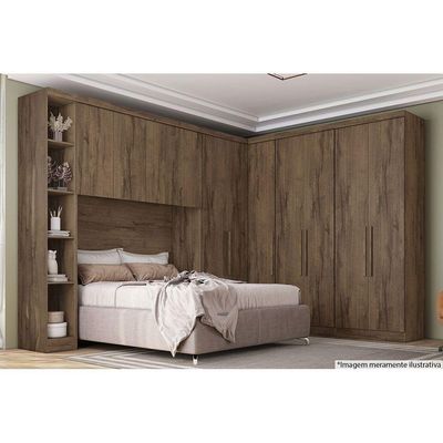 Módulo de Quarto Solteiro Armário Cantoneira Rizon c/  4 Prateleiras Cumaru - Novo Horizonte