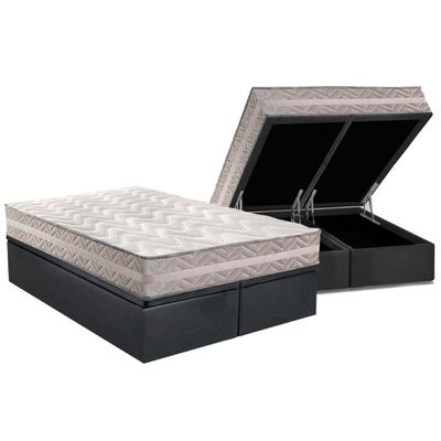Cama Box Baú Queen: Colchão Anatômico Paropas D28 / AG65 Master Gray + Base CRC Suede Gray(158x198)