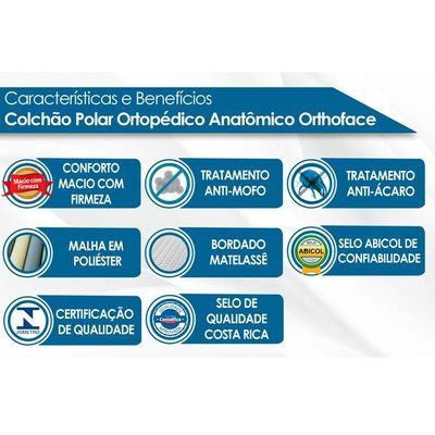 Cama Box Solteiro: Colchão Anatômico Polar D28/EP Orthoface + Base CRC Fantasy Clean(88x188)