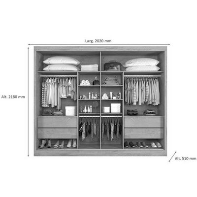 Guarda Roupa Casal 2 Portas de Correr e 4 Gavetas Verona Plus Amêndoa/Off White - Europa