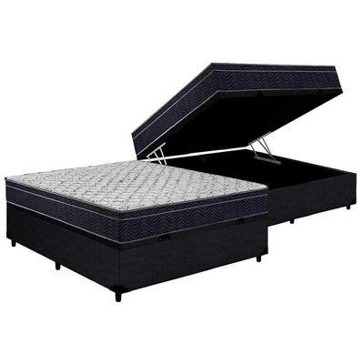 Cama Box Baú Casal: Colchão Espuma D45 Ortobom Airtech 150 + Base CRC Courano Black(138x188)
