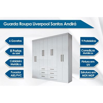 Guarda Roupa Casal 8 Portas e 6 Gavetas Liverpool Castanha/Off White - Santos Andirá