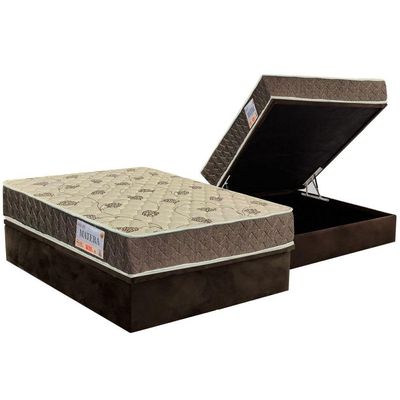 Cama Box Baú Casal: Colchão Espuma D33 Orthoflex  / EP Matera + Base CRC Suede Brown(138x188)