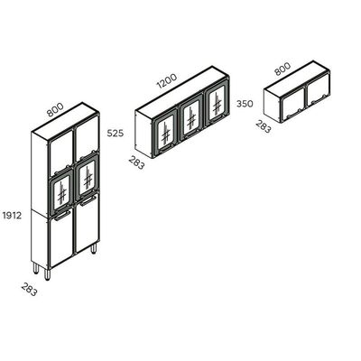 Cozinha Compacta Estilo 3 Peças (2 Armários + 1 Paneleiro) CPT86 Cinza/Grafite - Bertolini