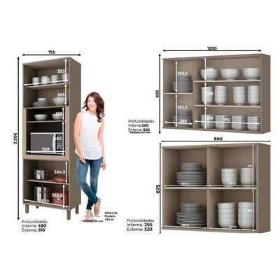 Kit de Cozinha Modulada 3 Peças Connect  (2 Armários + 1 Paneleiro) CPT15 Duna/Cristal - Henn
