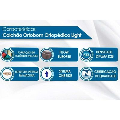Cama Box Solteiro: Colchão Ortopédico Ortobom Light OrtoPillow + Base CRC Suede Clean(88x188)