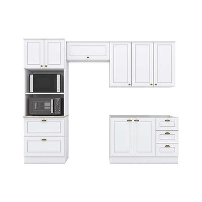 Kit de Cozinha Modulada 4 Peças Americana  (2 Armários + 1 Balcão + 1 Paneleiro) C4P11 Branco - Henn