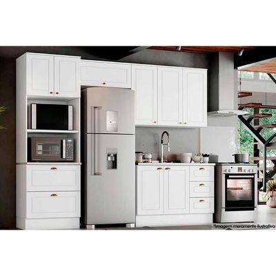 Kit de Cozinha Modulada 4 Peças Americana  (2 Armários + 1 Balcão + 1 Paneleiro) C4P11 Branco - Henn