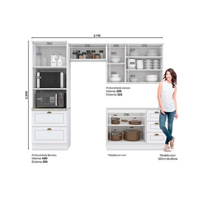Kit de Cozinha Modulada 4 Peças Americana  (2 Armários + 1 Balcão + 1 Paneleiro) C4P11 Branco - Henn