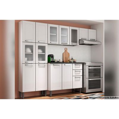 Cozinha Completa Múltipla 4 Peças (2 Armários + 1 Balcão + 1 Paneleiro) C4P80 Branco - Bertolini