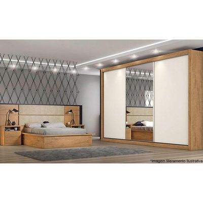 Guarda Roupa Casal 3 Portas de Correr e 6 Gavetas c/ 1 Espelho Toronto Branco - Europa