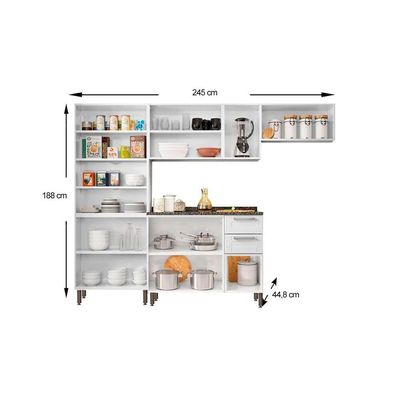 Cozinha Completa Múltipla 4 Peças (2 Armários + 1 Balcão + 1 Paneleiro) C4P86 Branco - Bertolini
