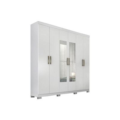 Guarda Roupa Casal 6 Portas e 3 Gavetas c/ Espelho Clara Branco - Panan