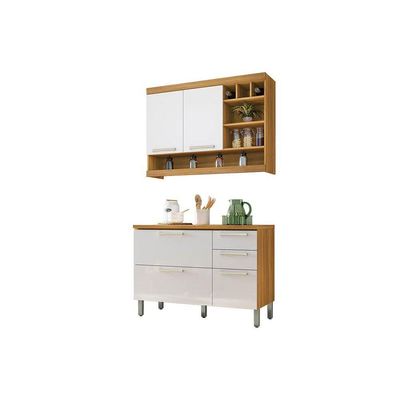 Cozinha Compacta Burguesa 2 Peças (1 Armário + 1 Balcão) C2P22 Freijó/Branco - Nesher