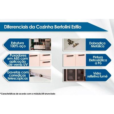 Cozinha Completa Estilo 2 Peças (1 Armário + 1 Balcão) C2P12 Cinza/Grafite - Bertolini