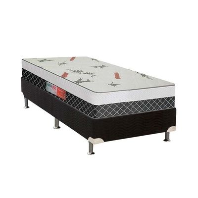 Cama Box Solteiro: Colchão Ortopédico Plumatex D28 Falcon Ultra Firme + Base CRC Suede Black(88x188)