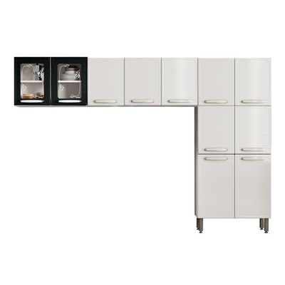 Kit de Cozinha Modulada 3 Peças Evidence  (2 Armários + 1 Paneleiro) CPT52 Branco/Preto - Bertolini