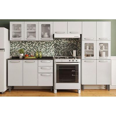 Cozinha Completa Evidence 4 Peças (2 Armários + 1 Balcão + 1 Paneleiro) C4P55 Branco - Bertolini