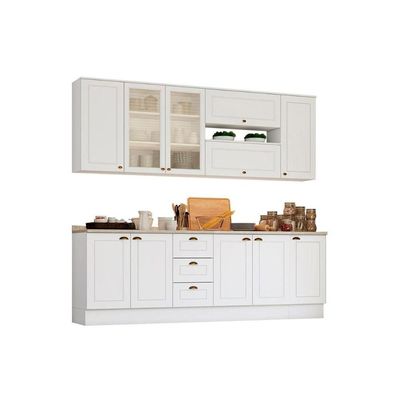 Cozinha Modulada Completa Americana 10 Peças (4 Aéreos + 3 Balcões + 3 Tampos) CZ266 Branco - Henn