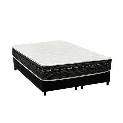 Cama Box Solteiro: Colchão Molas Bonnel Luckspuma Eagle Spring + Base CRC Suede Black(88x188)
