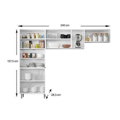 Kit de Cozinha Completa 3 Peças Múltipla  (2 Armários + 1 Paneleiro) CPT98 Branco/Preto - Bertolini